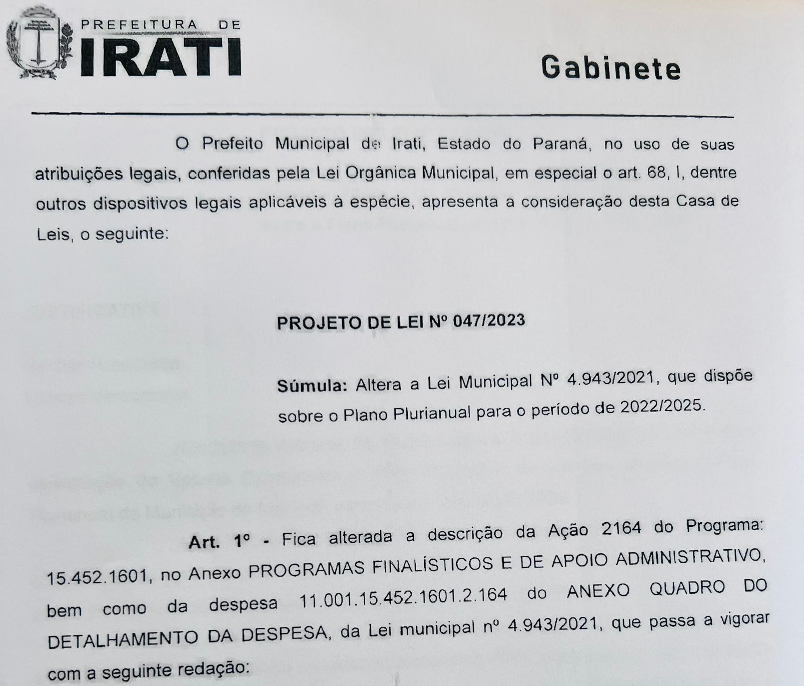 PL 047/2023 que trata do Plano Plurianual para o período de 2022/2025 é aprovado em primeira votação